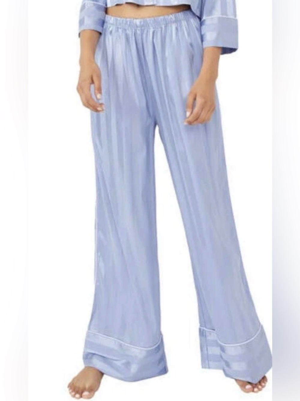 Free People Pajama Party Blue Pull On Stretch Waist Pajama Bottom Crop Pants XL